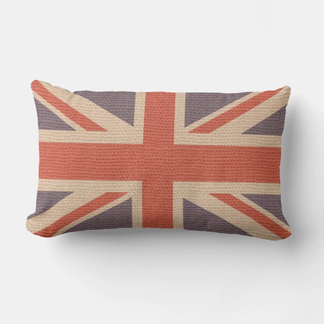 Imitate Burlap Jute Linen Look UK Flag Lendenkissen (Vorderseite)