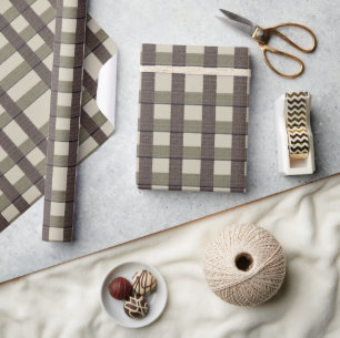 Imitate Burlap Kariert Design- Country Taupe Set Geschenkpapier