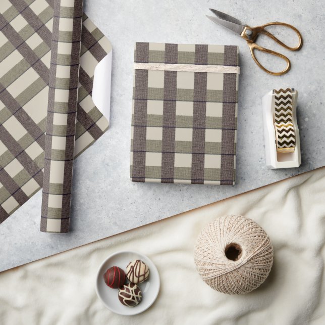 Imitate Burlap Kariert Design- Country Taupe Set Geschenkpapier (Kunsthandwerk)