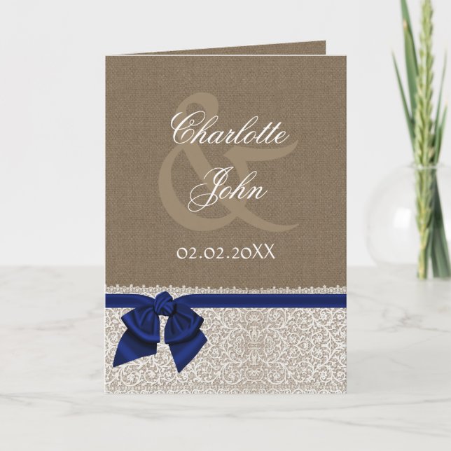 IMITATE Burlap, Marineblau und Weiß Spitze Danke (Vorderseite)