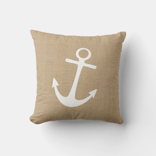 Imitate Burlap Nautical Throw Kissen mit Anchor (Vorderseite)