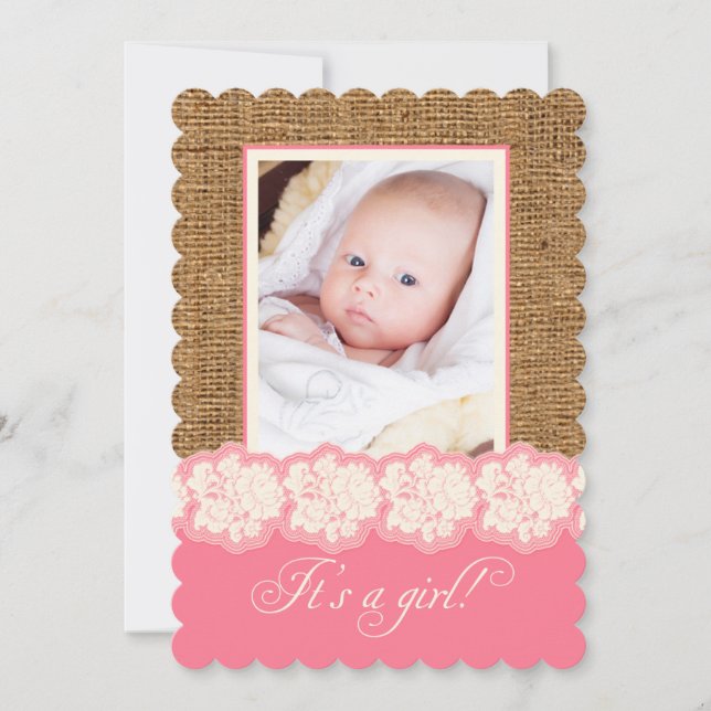 IMITATE Burlap, Spitzen-Foto Kinderdusche einladen Einladung (Vorderseite)