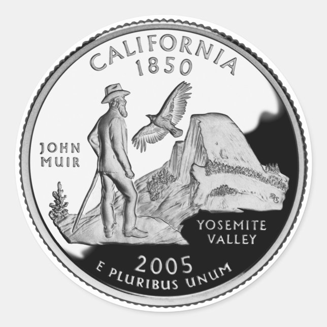 Imitate California Staat Quarter Yosemite Valle Mu Runder Aufkleber (Vorderseite)