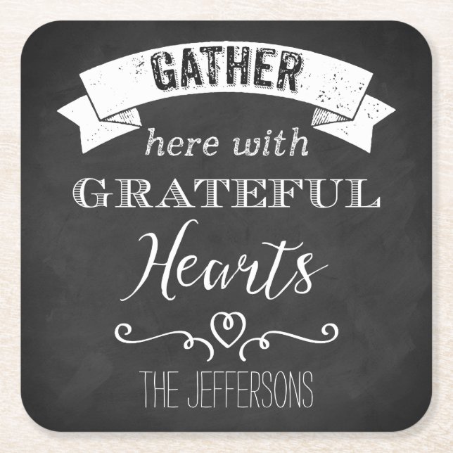 IMITATE Chalkboard Grateful Hearts PAPER Untersetz Rechteckiger Pappuntersetzer (Vorderseite)