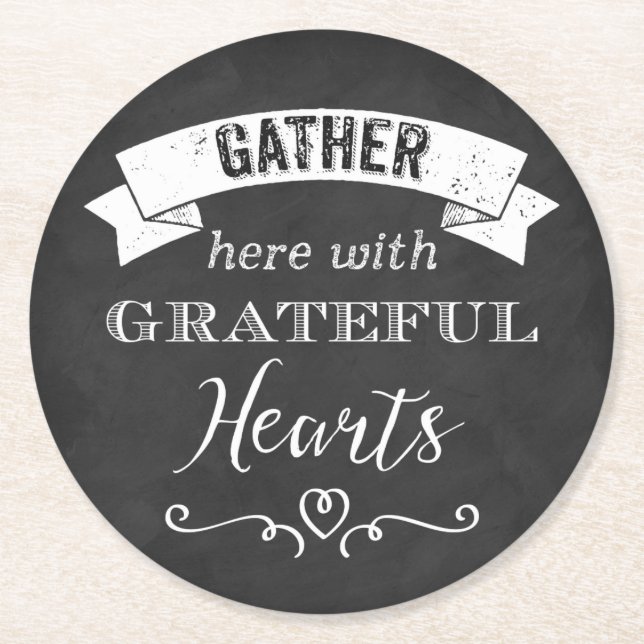 IMITATE Chalkboard Grateful Hearts PAPER Untersetz Runder Pappuntersetzer (Vorderseite)
