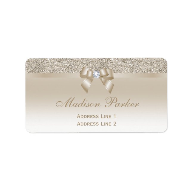 Imitate Champagne Sequins Bow Ribbon Diamond Adressaufkleber (Vorne)