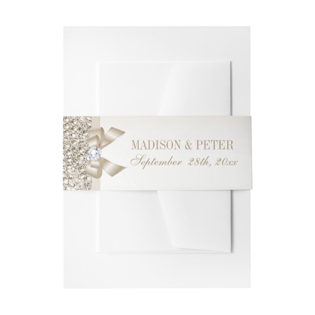 Imitate Champagne Sequins Bow Wedding Einladungsbanderole (Vorderseite Beispiel)