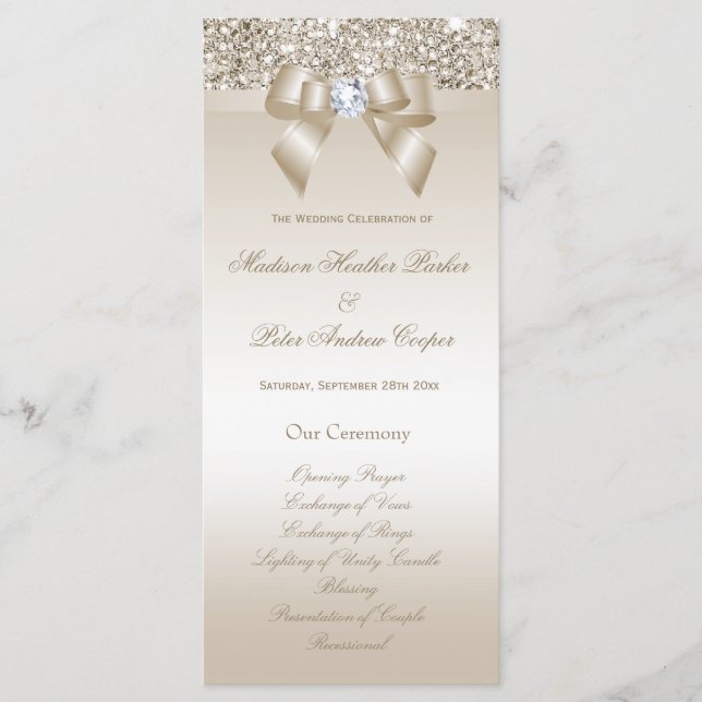 Imitate Champagne Sequins Diamond Bow Wedding Prog Programm (Vorderseite)