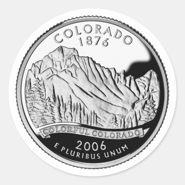 Imitate Colorado Staat Quarter Rocky Mountains Bäu Runder Aufkleber (Vorderseite)