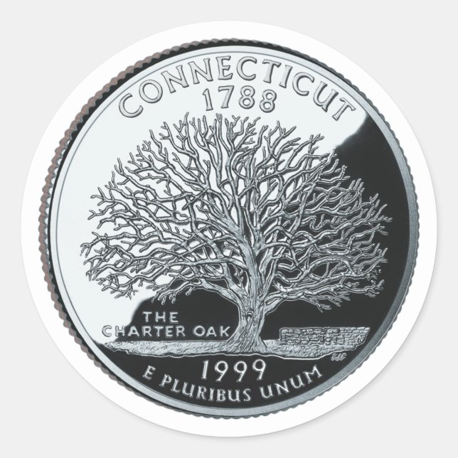 Imitate Connecticut Staat Quarter Charterbaum Runder Aufkleber (Vorderseite)