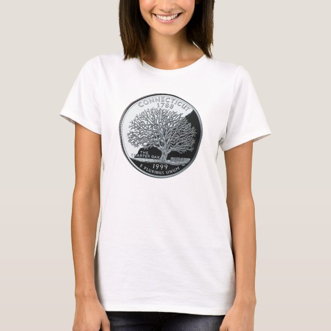 Imitate Connecticut Staat Quarter Charterbaum T-Shirt (Vorderseite)