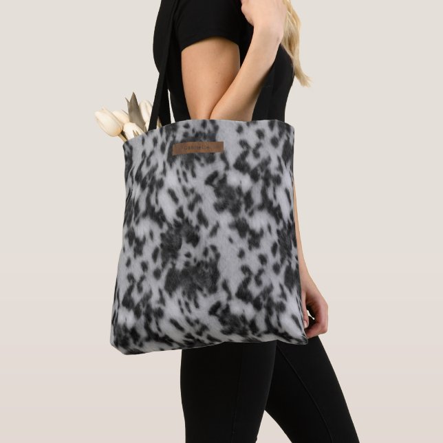Imitate Cowhide Schwarz-Tier-Druckmuster Tasche (Von Nahem)