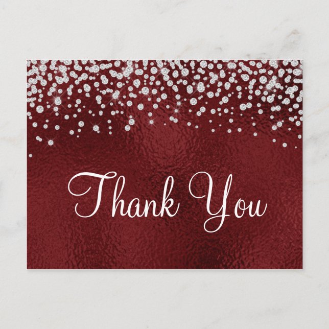 Imitate Dark Red Foil Diamond Confetti Vielen Dank Postkarte (Vorderseite)
