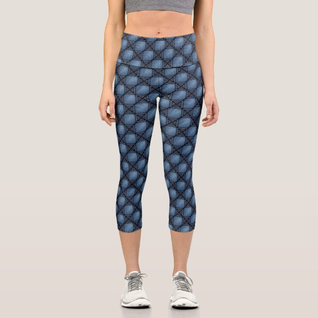 Imitate Denim Diamond Muster Capri Leggings (Vorderseite)