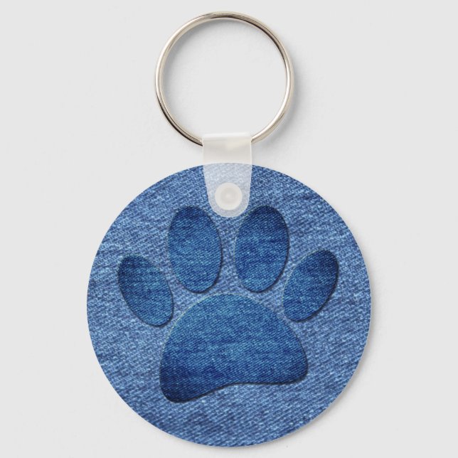 Imitate Denim Jeans Dog Paw Print Schlüsselanhänger (Vorderseite)