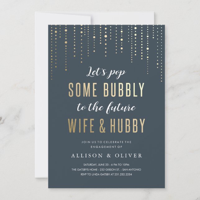 Imitate der Partnerschafts-Bubbly Gold Foil Einlad Einladung (Vorderseite)