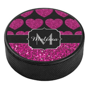 Imitate des heißen rosa Herzens Monogramm Eishockey Puck