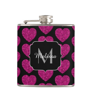 Imitate des heißen rosa Herzens Monogramm Flachmann