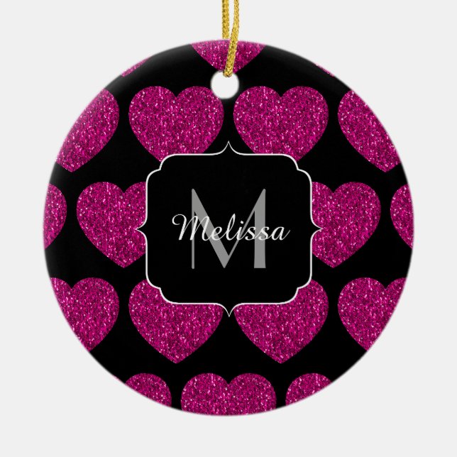Imitate des heißen rosa Herzens Monogramm Keramik Ornament (Vorne)