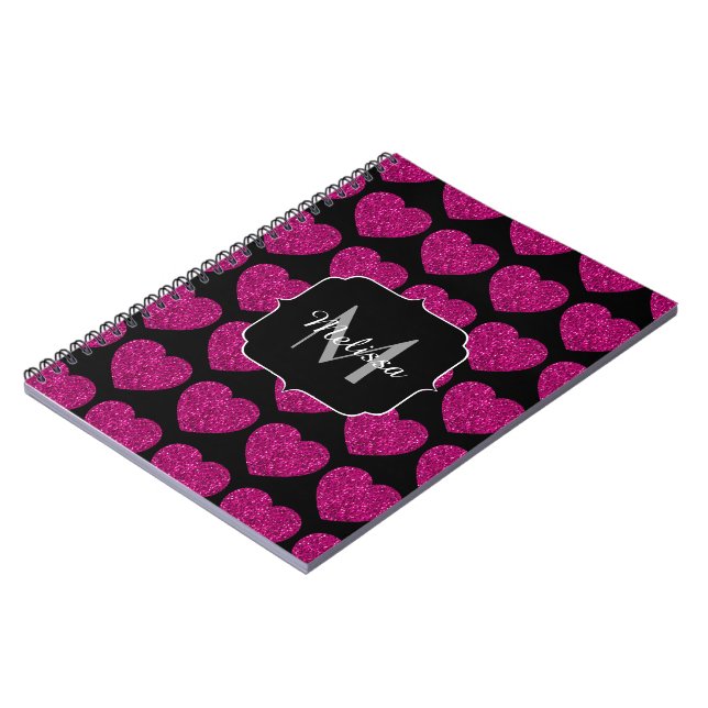 Imitate des heißen rosa Herzens Monogramm Notizblock (Linke Seite)