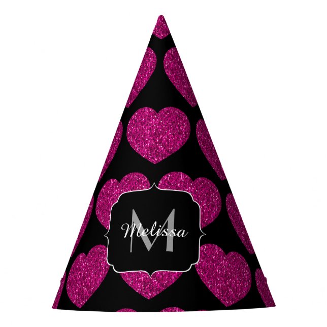 Imitate des heißen rosa Herzens Monogramm Partyhütchen (Vorderseite)
