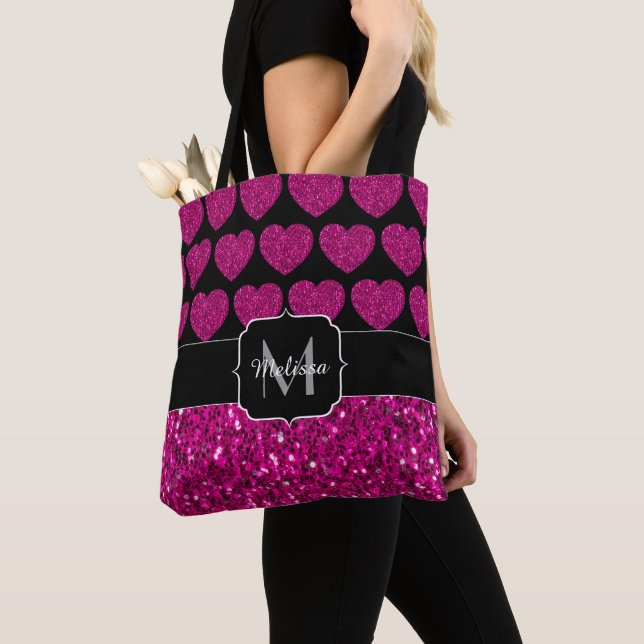Imitate des heißen rosa Herzens Monogramm Tasche (Von Nahem)