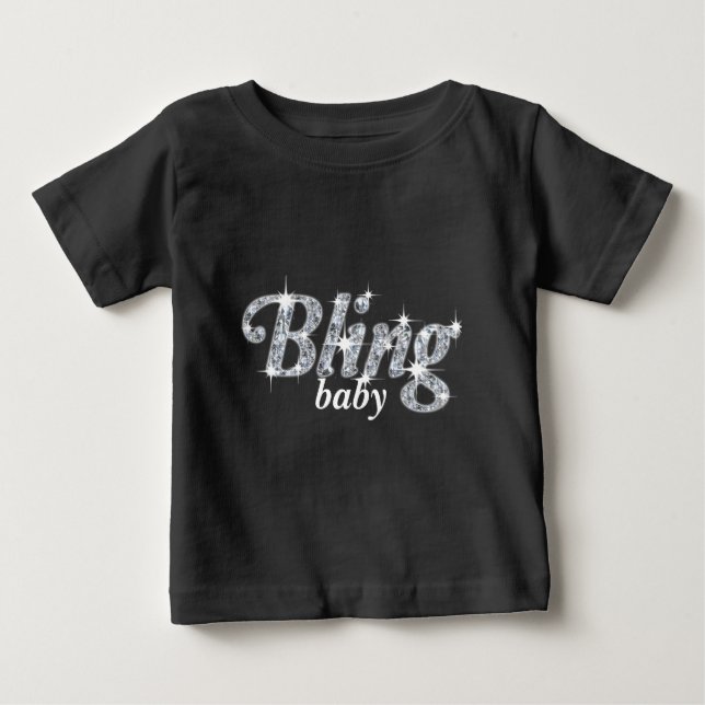 Imitate Diamanten auf schwarzem "Bling baby"-Textd Baby T-shirt (Vorderseite)