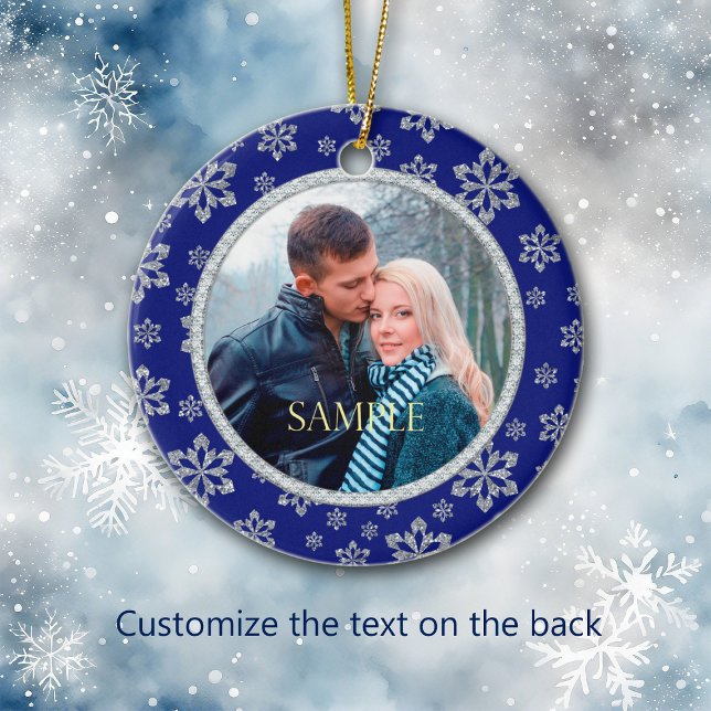 Imitate Diamond Blue Snowflake Frame Keramikornament (Von Creator hochgeladen)