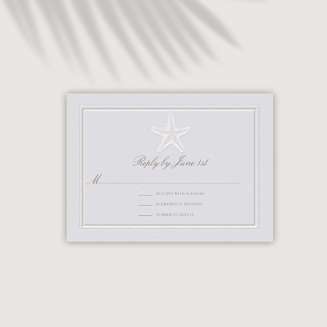 Imitate, die an der Ostküste Hochzeitsreaktion bet (coastal wedding reply respond rsvp modern classic formal traditional frame faux embossed starfish)