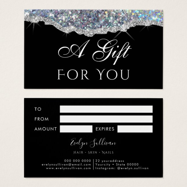 Imitate, die Silber Glitzer als Geschenkkarte zeic (Vorne & Hinten)