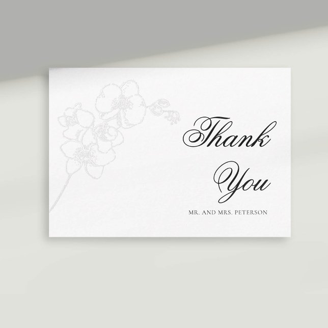 Imitate Embossed Orchid Ink Elegant Wedding Vielen Dankeskarte (formal wedding thank you card faux embossed orchid sketch modern classic typography calligraphy)