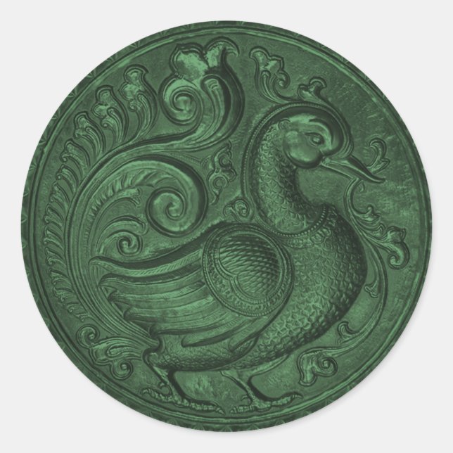 Imitate Embossed Peacock Emerald Green Runder Aufkleber (Vorderseite)