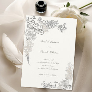 Imitate Embossed Peony Calligraphy Chic Pearl Wedd Save The Date