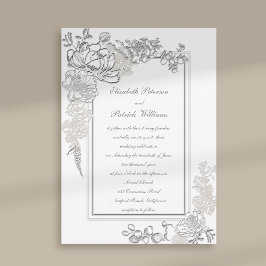 Imitate Embossed Peony Ivory Calligraphy Wedding Einladung