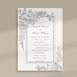 Imitate Embossed Peony Pearl Calligraphy Wedding Einladung