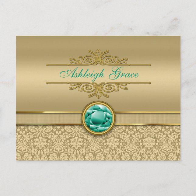 Imitate Emerald Gemstone Metallic Shiny Gold Damas Postkarte (Vorderseite)