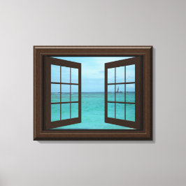 Imitate Fenster Aquamarine Ozeanszene Ruhe Leinwanddruck