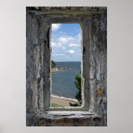 Imitate Fenster - Burg Ausblick auf das Meer Poster