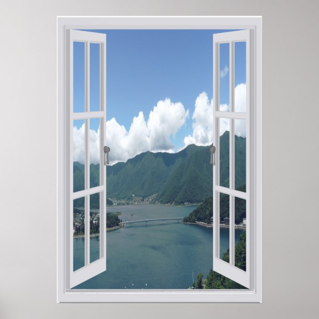 Imitate-Fenster "Mountain Lake Trompe l'oeil" Poster (Vorne)
