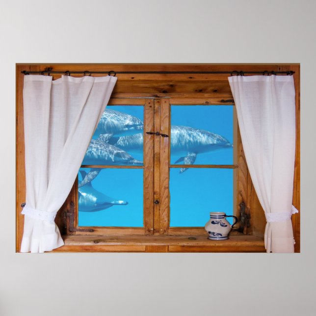 Imitate Fensteransicht Unterwasser-Delphine Ozeans Poster (Vorne)