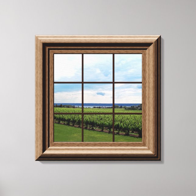 Imitate Fensteransicht Weingarten Friedliche Sicht Leinwanddruck (Vorderseite)