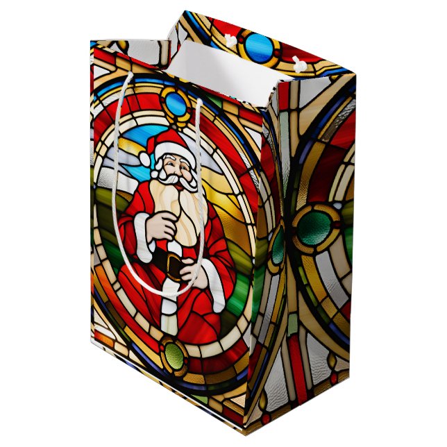 Imitate Festglas Sitzen Santa Napkins Mittlere Geschenktüte (Rückseite Schrägansicht)