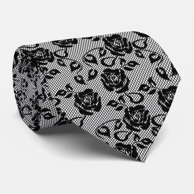 Imitate Fishnet Black Lace Neck Tie Elegant Krawatte (Gerollt)