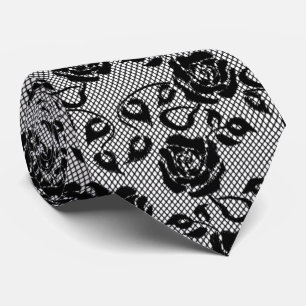 Imitate Fishnet Black Lace Neck Tie mit Rose Krawatte