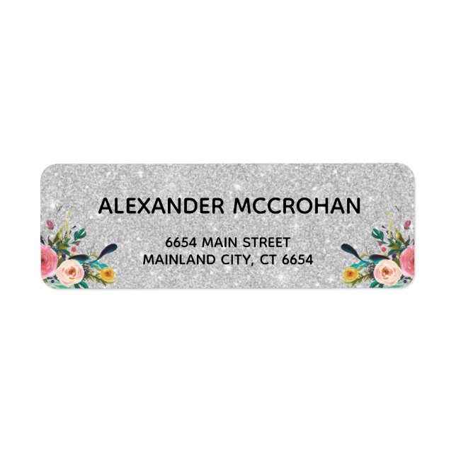 Imitate Floralsilber Glitzer Foil Rücksendeadresse (Vorne)
