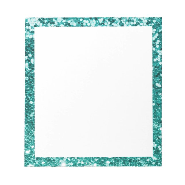 Imitate Funkelnd Aquamariner Glitzer Border White Notizblock (Vorderseite)