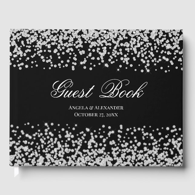Imitate Funkelnd Diamond Schwarz/Weiß Personalisie Gästebuch (Vorderseite)