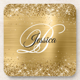 Imitate Funkelnd Gold Glitzer Foil Monogramm Getränkeuntersetzer
