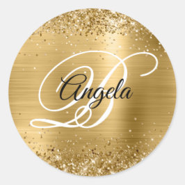 Imitate Funkelnd Gold Glitzer Mit Monogramm Runder Aufkleber