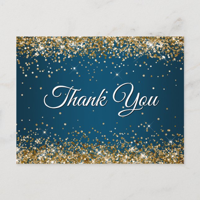 Imitate Funkelnd Gold Glitzer Ocean Blue Vielen Da Postkarte (Vorderseite)
